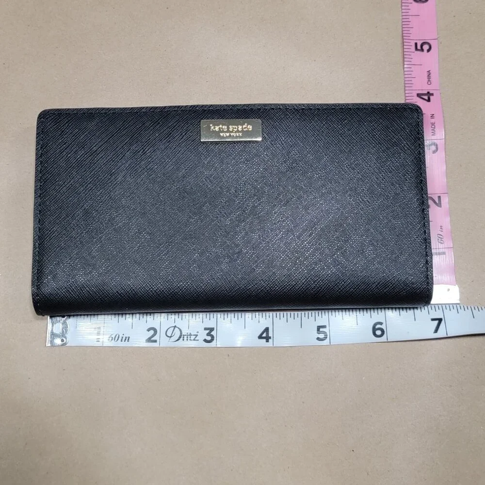 Kate Spade Black Saffiano Leather Laurel Way Stacy Large Slim Bifold Wallet